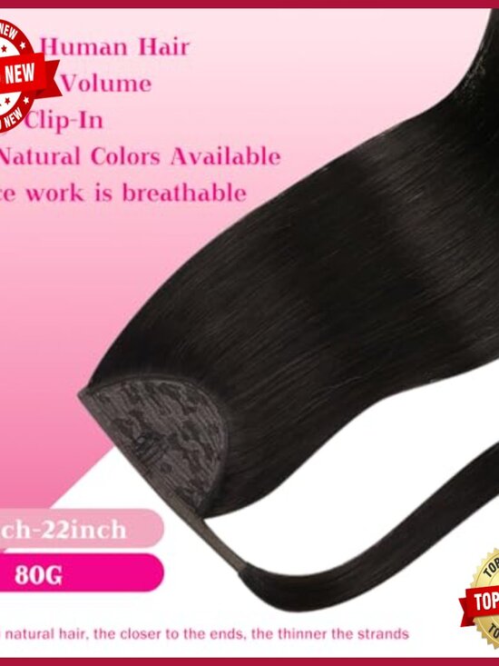 Real Human Hair Ponytail Extension 18 Inch Wrap Around Clip In main image 4